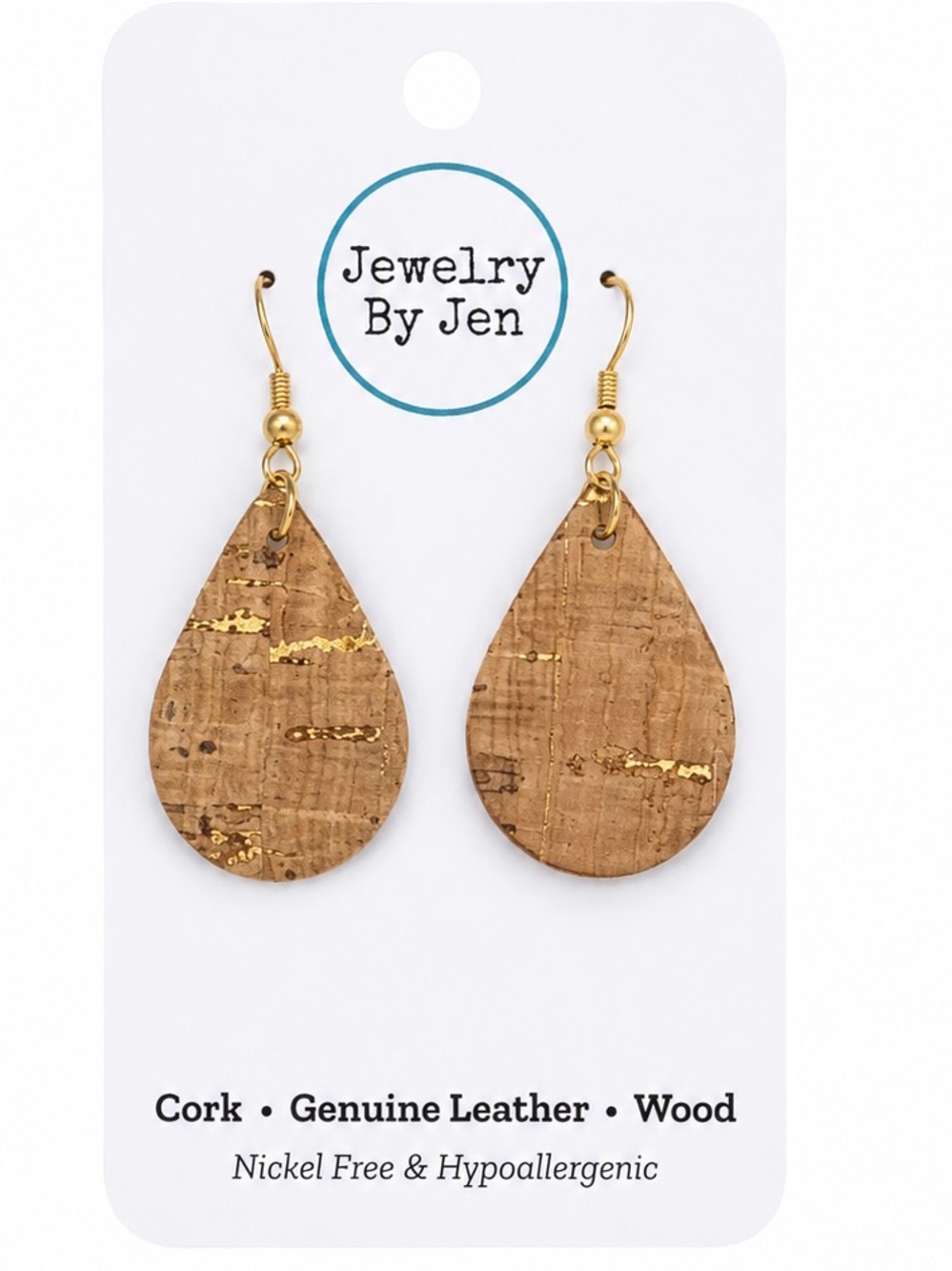 Gold Fleck Cork Teardrop Earrings